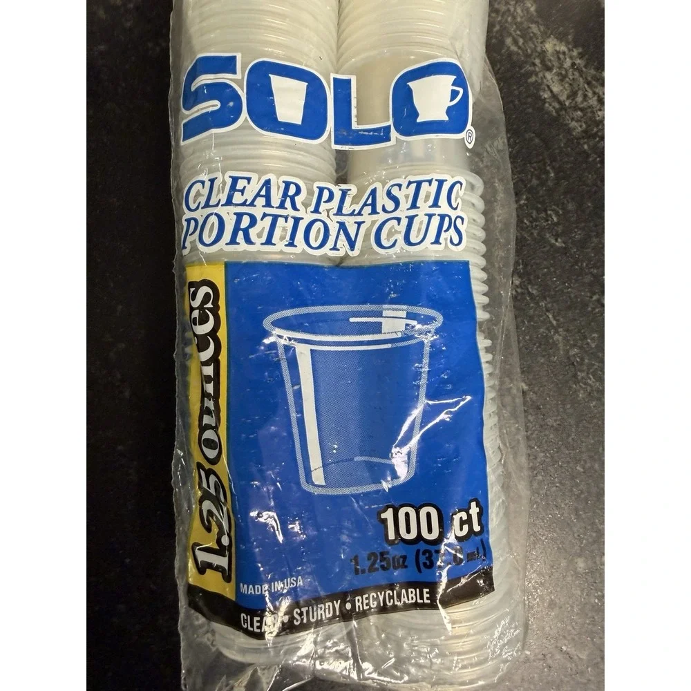 SOLO Clear Plastic‎ Portion Cups 1.25 oz TS125 Lot of 300 Cups New Sealed